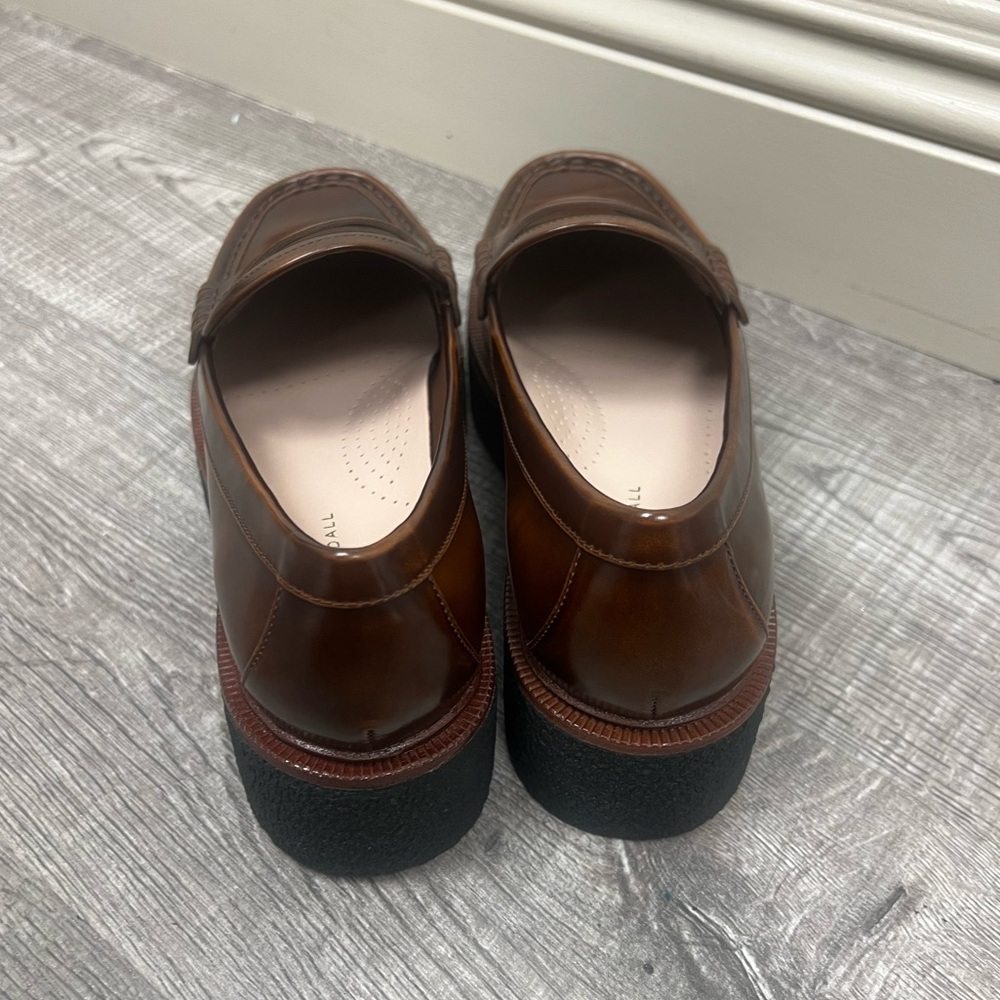 Loeffler Randall Chestnut Brown Leather Platform Penny Loafers - Picture 4 of 6